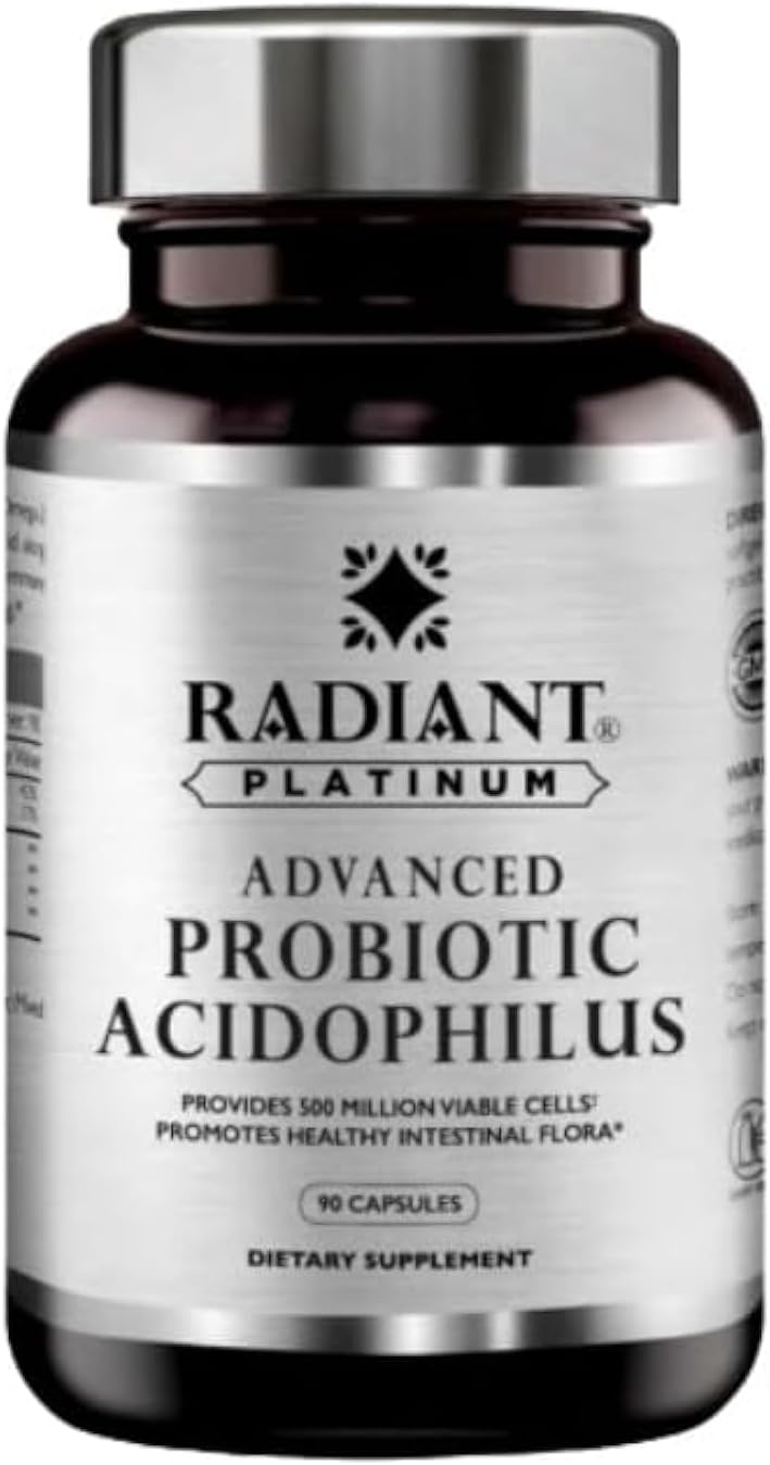 Radiant Platinum Advanced Probiotic Acidophilus – Provides 500 Million Viable Cells & Promotes Healthy Intestinal Flora x 90 Capsules - Image 1
